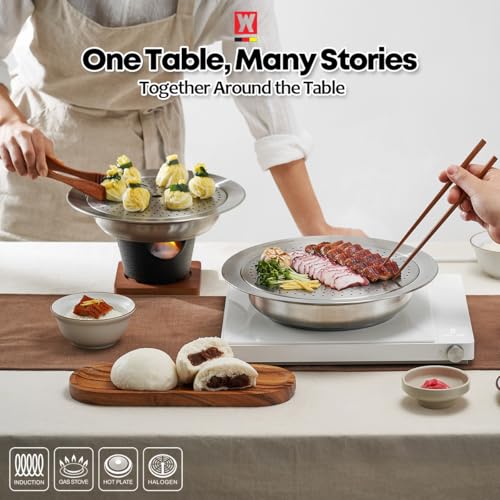 WAGENSTEIGER Stainless Steel Steam Food Warmer Pan with Perforated Tray, Food Steamer, Multipurpose Cooking Pan for Steaming, Boiling, and Warming Food, Korean Style Communal Food Dishes (Silver, - Image 5