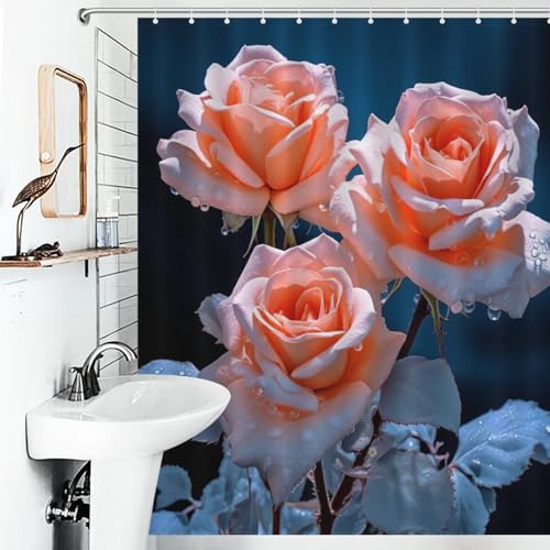 Rideau de douche fleur imperméable en polyester 152x183cm avec 12 anneaux