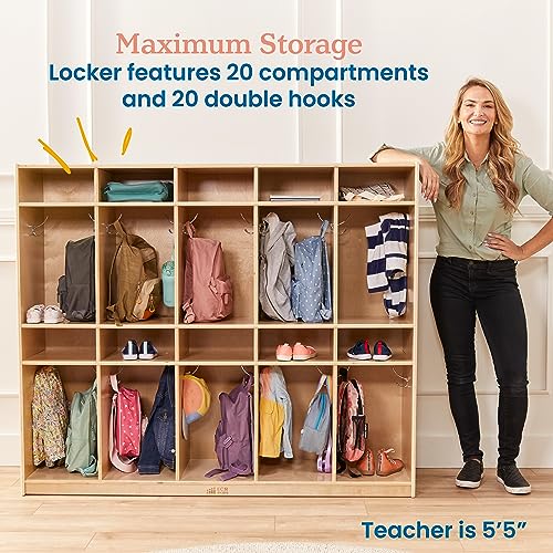 ECR4Kids 10-Section Storage Locker, Classroom Furniture, Natural