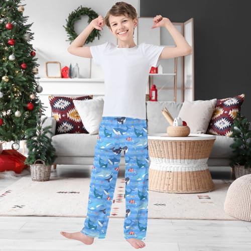 Boy's Pj Pants Playful Whale Shark Fish Lounge Bottoms Elastic Kids Sweatpants Joggers with Pockets Size 6-142