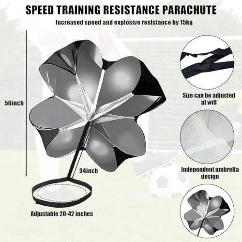 GRSECPO Running Speed Training, 56 inch Speed Drills Resistance Parachute Running Sprint Chute Soccer Football Sport Speed Training (Black)