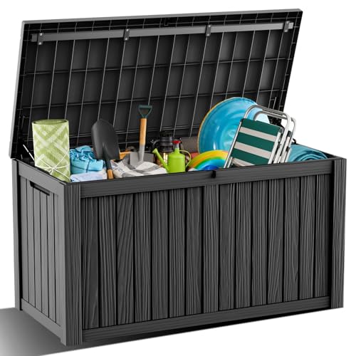 DRATO 180 Gallon Outdoor Storage Box, Large Waterproof Deck Box, Lockable Resin Storage Container with Reinforced Support for Patio Cushions, Garden Tools, UV-Resistant Outdoor Chest（Black，180 Gallon）