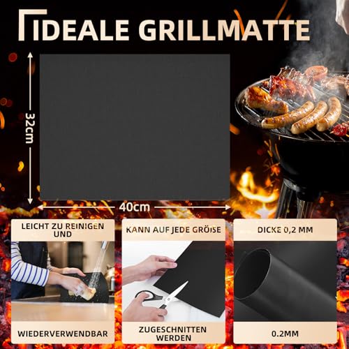 HAOCEE Grillmatte für Gasgrill, 5er Set 40x32 cm Antihaft Grillmatten Wiederverwendbar Backpapier Backmatte, PFOA-Frei Teflon BBQ Grillmatte Gasgrill Zubehör, Geeignet für Holzkohle, Gasgrill, Grill
