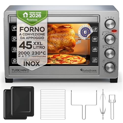 TurboTronic Fornetto Elettrico EVS45 45L, Forno Elettrico Ventilato 2000W, Mini
