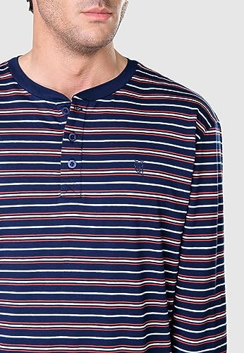 El Búho Nocturno Mens Pajama Set Long Sleeve Cotton Knit Striped Pajama Set for Men, 100% Cotton, Blue 5309, XL4