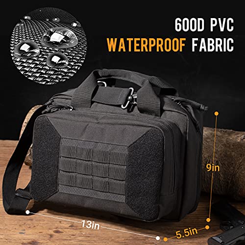 Huntsen Tactical Gun Range Bag Double Scoped Handgun Firearm Case Pistol Bag For Outdoor Hunting Shooting Lockable Compartment Additional Magazine Storage Slots With Adjustable Shoulder Strap #TOP1