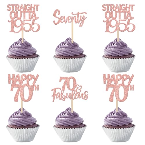 SYKYCTCY 24 Pack Happy 70th Birthday Cupcake Toppers Straight Outta 1955 Cupcake Toppers Seventy Awesome Since 1955 Cupcake Picks 70 Fabulous Birthday Anniversary Party Decoration Supplies