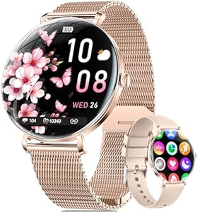 Smartwatch Damen Leichte mit Ultradünn Gebogen AMOLED-Bildschirm Telefonfunktion Schrittzähler/Menstruationszyklus/Herzfrequenz IP68 Wasserfest 100+ Sportmodi Smartwatch für Damen Mädchen Android iOS