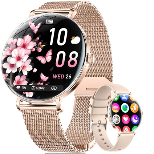 Smartwatch Damen Leichte mit Ultradünn Gebogen AMOLED-Bildschirm Telefonfunktion Schrittzähler/Menstruationszyklus/Herzfrequenz IP68 Wasserfest 100+ Sportmodi Smartwatch für Damen Mädchen Android iOS