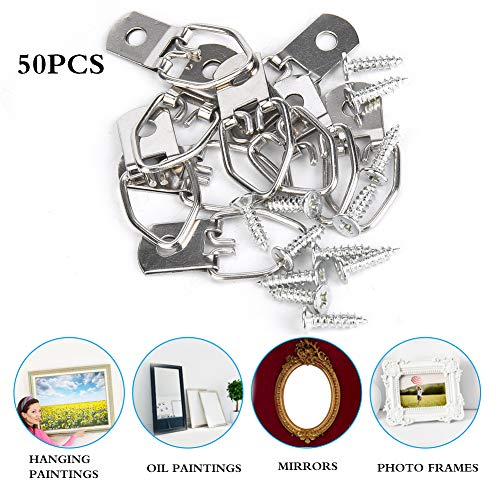 Image of 50 Sets Picture Hangers Kit with Screws, D Ring Picture Hangers Picture Frames Double Holes Clasp Picture Hanging Hardware Picture Hooks Picture Hang Solutions for Clock, Paintings (C)