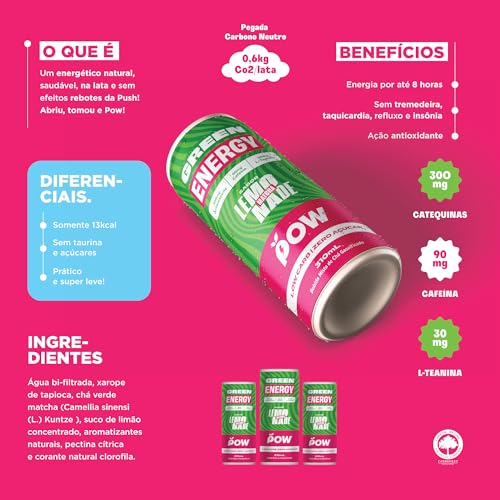 POW Green Energy, Lemonade | Push Matcha Energético | Energia Natural, Antioxidante, Cafeína, L-Tean