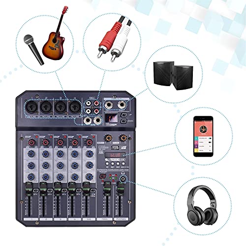 WanuigH Audio-mixer 6-kanaals mengconsole geïntegreerde 16 DSP 48V Phantom Power ondersteunt BT-aansluiting MP3-speler… - Image 6