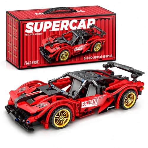 Image of 1:18 Scale Pull Back Racing Car Building Block Set (422-520 PCS) | Creative Assembly Toy for Collectors & Enthusiasts | Compatible Brick Model Kit (red bloks)