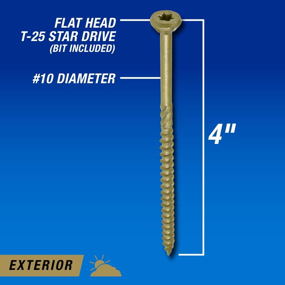 Power Pro 48604 Premium Outdoor Wood and Deck Screws Rust Resistant for Exterior Use, 10 x 4", 1lb Box, Epoxy Coated Bronze, 52pcs