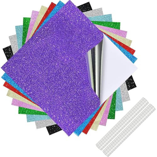 Permanent Vinyl Sheets for Cricut 12 x 12 Glitter Self Adhesive Vinyl Self Adhesive 9 Assorted Metallic Colors Craft Vinyl Sticker Plus 2 Transfer Tape for Weeding Machines Printers Car Decal