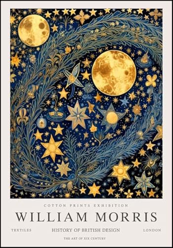 Affiche William Morris lune ciel étoilé gravures peinture couleur art mural moderne 40x60