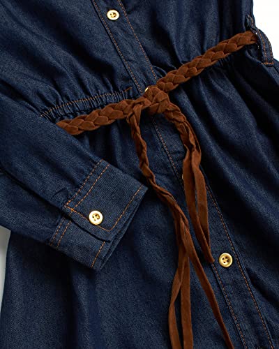 Dollhouse Girls' Denim Dress - Belted Long Sleeve Roll-Up Soft Denim Jean Dress (Size: 7-16), Size 10-12, Dark Denim Ruffles #TOP4