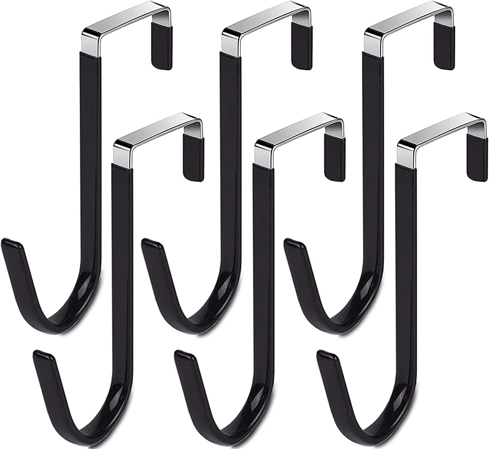 Over Door Hooks, ELECDON Towels Hook for Bathroom Bedroom Kitchen Clothes Shoes Bag Hats Coats, Stainless Steel Door Hanging Hook with Soft Rubber Surface, Helps for Tidy Room and Save, 6 Pack Black