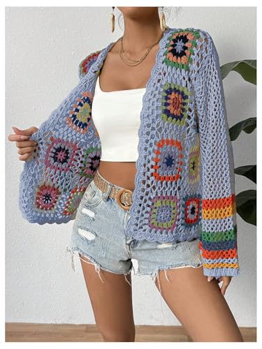 Image of SHENHE Women's Floral Crochet Cardigan Hollow Out Open Front Long Sleeve Cardigan Sweater
