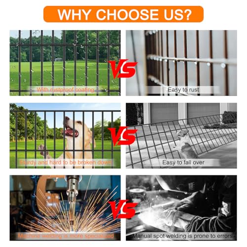 Outdoor Garden Fence with Gate,10 Panels 32in(H) x23.6ft(L) No Dig Decorative Fence, Rustproof Animal Barrier Fence,Metal Wire Tall Garden Fence for Dog, Rabbits, and Patio Outdoor Yard