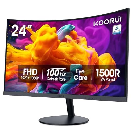 KOORUI 24 inch Curved Gaming Monitor, R1800 Full HD 1080P Computer Monitor, 60Hz Monitor, HDMI VGA, Tilt Adjustment, LCD Monitor, Eye Care, Black 24N5C