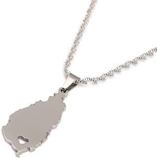 Stainless Steel Heart Saint Lucia Map Necklace St. Lucia Pendant Jewelry