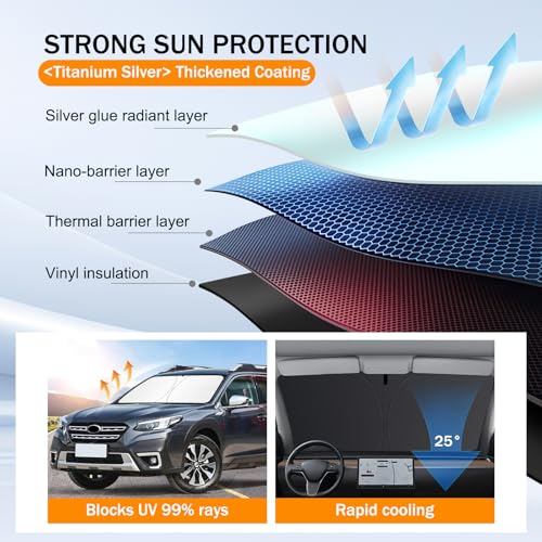 for Subaru Outback Sun Shade 2015-2024 2025, Car Front Window Covers Sun Visor Protector, Foldable Blocks UV Rays Windshield Sunshade for Subaru Outback Accessories by JHGFVC - Used condition - Image 4