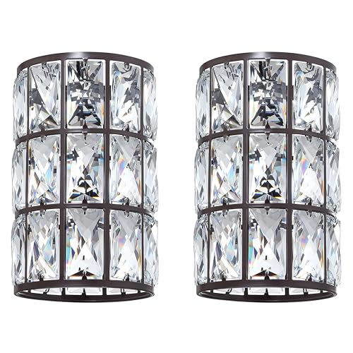 Image of 2 Pack Replacement Crystal Metal Cover Shade Pendant Ceiling Chandelier Wall Sconce Lamp Fixture Oil Rubbed Bronze Finish,1.66 inch Fitter Size,7.7 inch High*5.1 inch Diameter