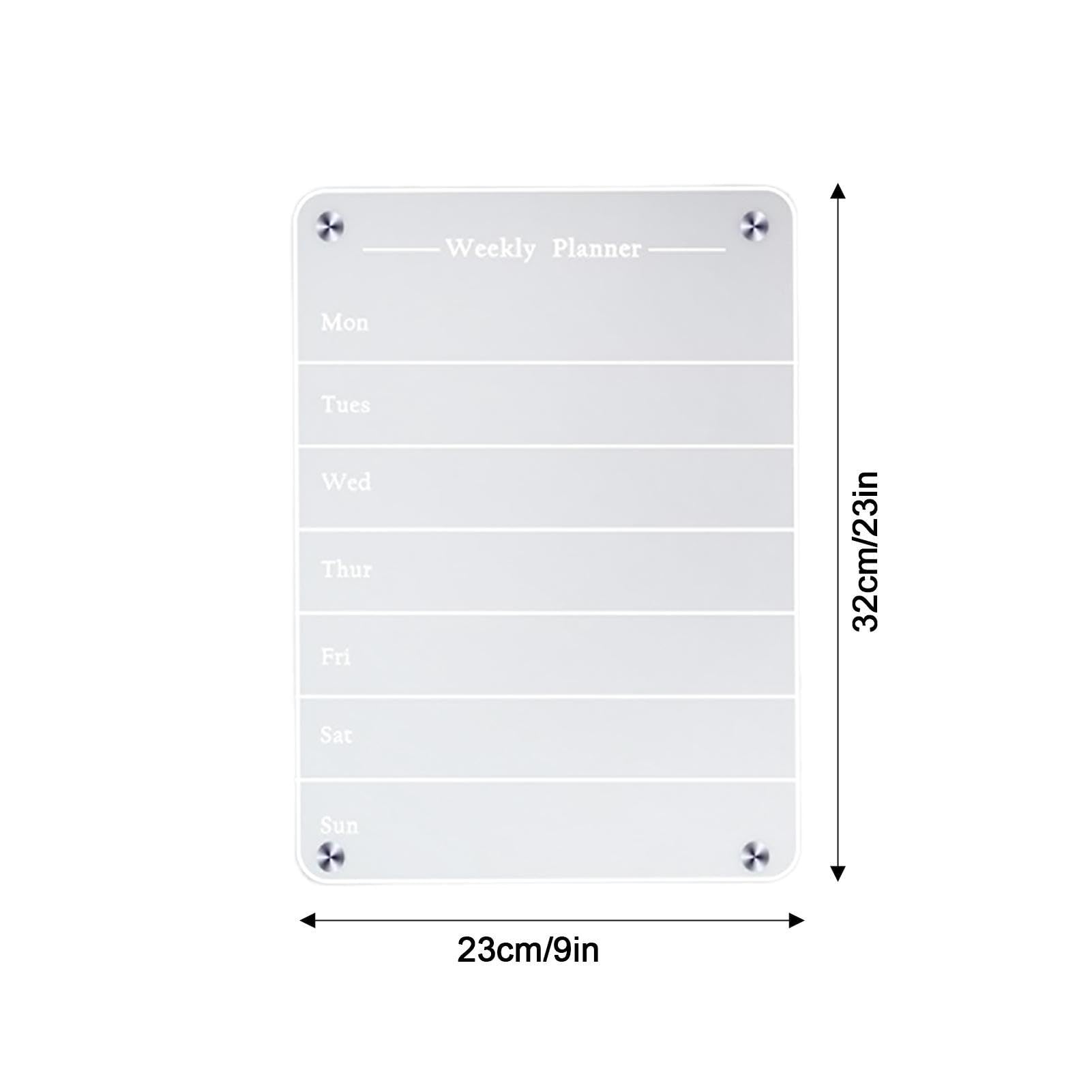 Planning Hebdomadaire Magnétique Acrylique 40x30 Cm - Pour Frigo, Effaçable, Avec Stylos