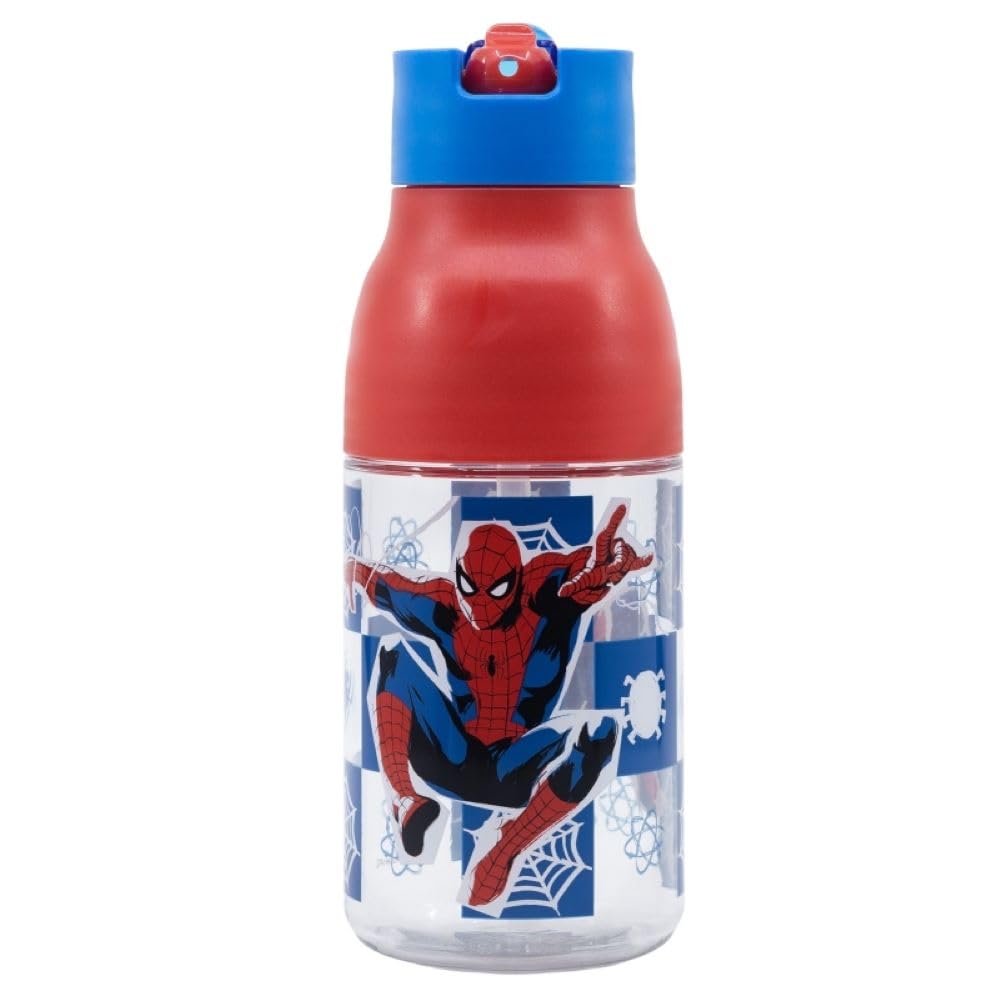 OM SUPPLIES Spiderman Characters Reusable Double Opening Sipper Ecozen Bottle 420ml Non-Drip Stopper with Built in Straw (Spiderman) - Image 2