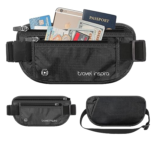 travel inspira travel money belt with slim anti-theft rfid blocking passport holder for travel concealed under clothes for ultimate protection of credit cards cash passport amp documents black