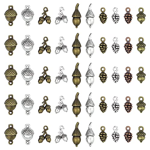 Jialeey Pine Cone Acorn Charms Collection Mixed Tibetan Style Alloy Pinecone Pendants Nature Nuts Charm For Jewelry Making Accessory 50Pcs(100G) #TOP9