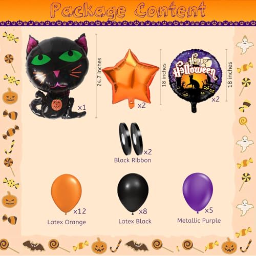 Image of AMFIN (Pack of 30) Happy Halloween Party, Haunted Cat Foil Balloons - Black
