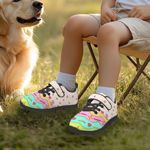 Boys Girls Sneakers Kids Lightweight Breathable Strap Athletic Running Shoes for Little Kid/Big Kid Pencil Star Love Pattern3