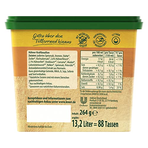 Knorr Hühner Kraftbouillon, Bouillon mit natürlichen Zutaten und kräftigem Geschmack 264 g