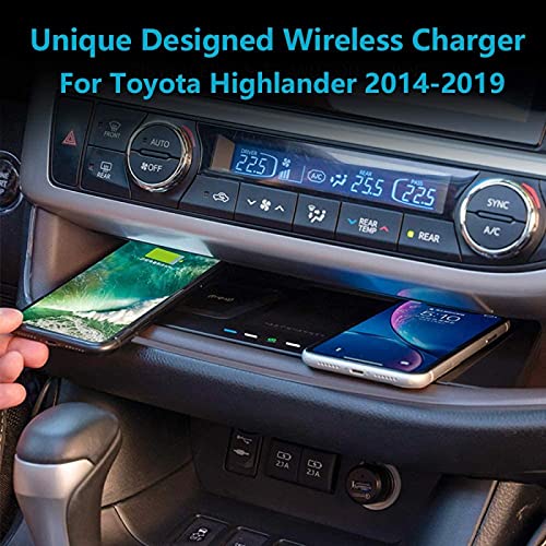 Car Wireless Charger for to-yo-ta Highlander 2014 2015 2016 2017 2018 2019 Center Console Accessory Panel 10W Dual Phone Fast Charging Pad for All QI Smartphones