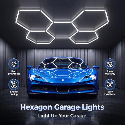 Gneng Hexagon Garage Lights, 6500K Ultra Bright LED Hexagon Lights, 156W 17280LM; Honeycomb Light for Garage, Barber, Workshop, Basement,Gym Lighting (5 Grids White Hex Light) - image 2