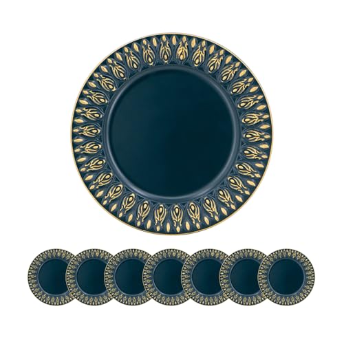 Plato cargador plástico durable azul y dorado pack 6 miniatura 1