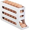 Four-Layer Auto-Roll Egg Storage Box, Slide Style Anti-Drop Holder for Fridge Side Door & Kitchen Countertop(White 3pcs)