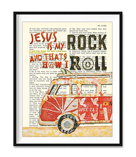 Jesus Is My Rock and That's How I Roll - Luke 24:2 Classic Car, Antique Van Automobile, Vintage Bible Verse Scripture Wall Art Print, Unframed, Christian Wall and Home Decor, All Sizes