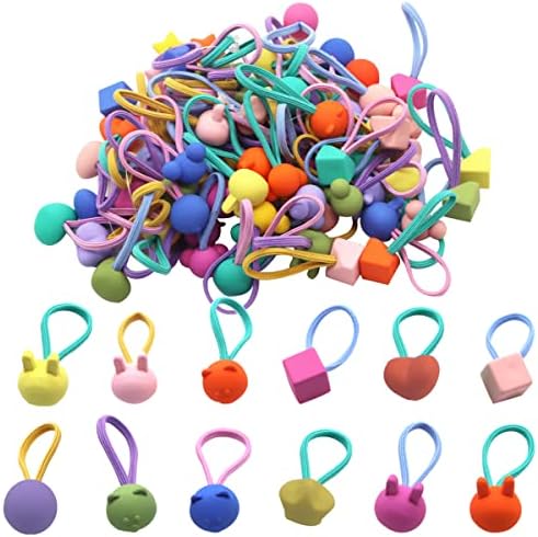Petunny Cute Hair Ties for Girls,40Pcs Cartoon Hair Bands Soft Ponytail Holders Elastic Rubber Bands for Hair Accessories for Baby Toddler Teens Kids Children Birthday Christmas Gift (Random Color)