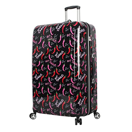 Betsey Johnson Coleção de bagagem xadrez de 76 cm – Mala rígida expansível resistente a arranhões (A