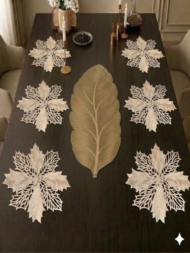 Image of Dakshya Industries PVC Waterproof Round Table Placemat & Table Runner Combo Set | 6 Round Table Mats (38 x 38 cm) + 1 Table Runner | Heat Resistant, Washable, Non Slip Dining Table Decor (Creston)