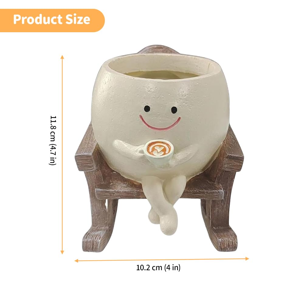 KBIBCK Smile Face Planter Pot, Cute Plant Pot with Face, Resin Swinging Sit Flower Pot with Drainage Hole - Image 2