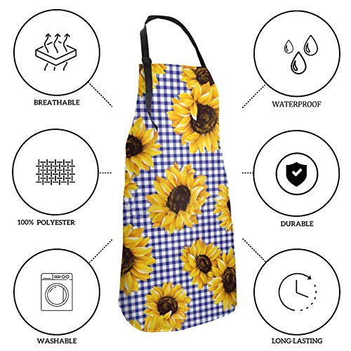 N Nebont Floral Sunflower Cooking Chef Apron With 2 Pocket Adjustable Bib Waterproof Kitchen Apron Cosplay Apron #TOP5