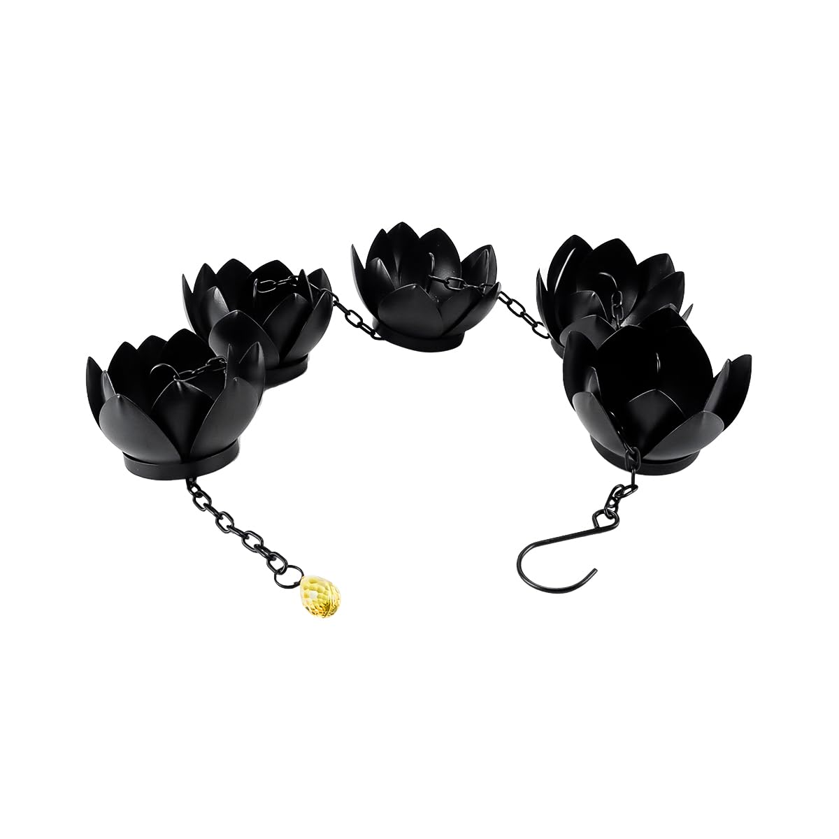 Attrape-pluie en métal noir de style zen pour contempler l'eau couler sur le lotus