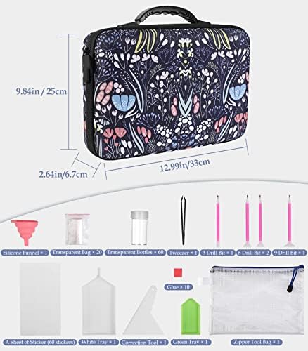 Dadanism Diamond Painting Storage Containers, 60 Slots Diamond Embroidery Accessories, Shockproof Jewelry Beads Organizer Tools Kit, Diamond Art Craft Accessories and Tools Carrying Case, Night Blue