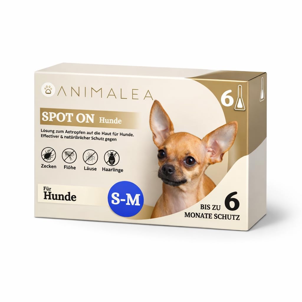 Spot On für kleine Hunde (bis 15kg) - [6 Monate Floh- und Zeckenschutz] für Hunde 6x2ml – Zeckenmittel für Hunde mit natürlichen Inhaltsstoffen– Effektiver Zeckenschutz Hund