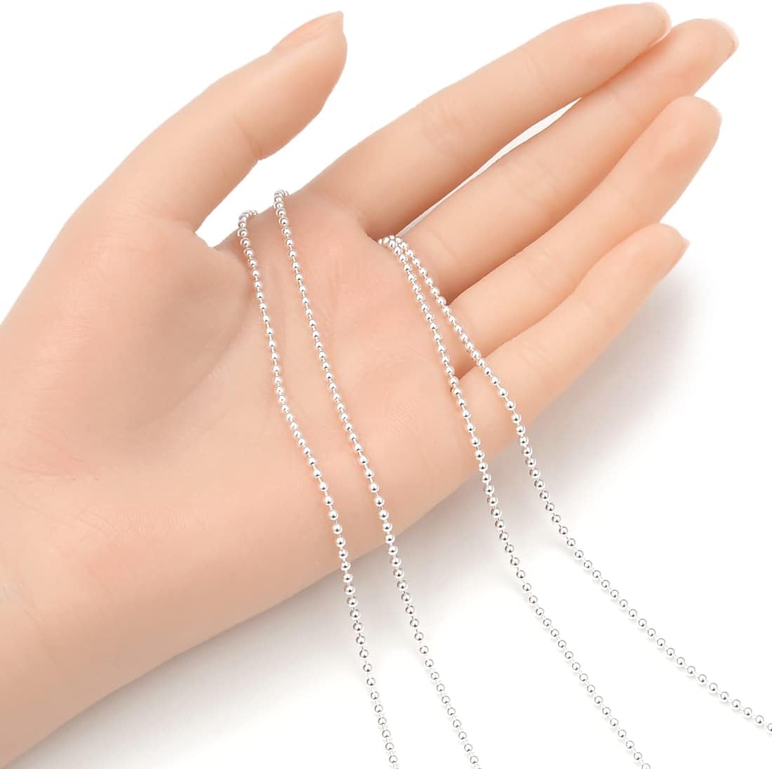 Adabele 5 Feet Authentic 925 Sterling Silver Unfinished Ball Bead Chain Link 2mm Bulk Hypoallergenic Nickel Free for DIY Craft Jewelry Making SSK-C3