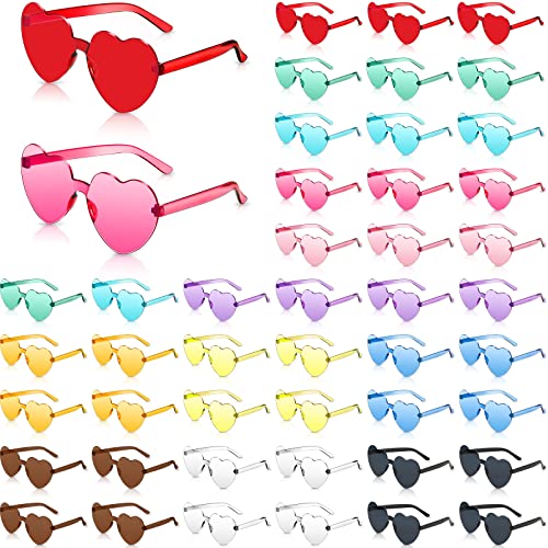 Konohan 48 Pairs Heart Sunglasses Heart Shaped Frameless Glasses Trendy Candy Color Sunglass Eyewear for Bachelorette Party